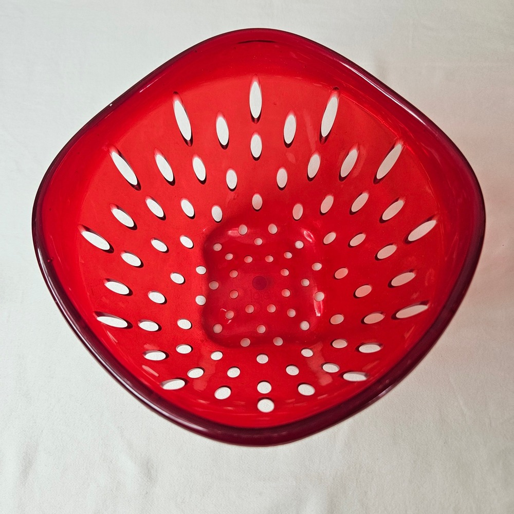 Vtg Joie Red Berry Colander Plastic Fruit Strainer Bowl Perforated Kitchen Tool